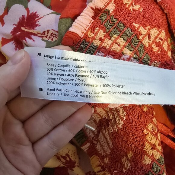 Tropical Floral Strapless Jumpsuit Long Pants Ruched Bodice Red Yellow Summer M - Picture 10 of 11